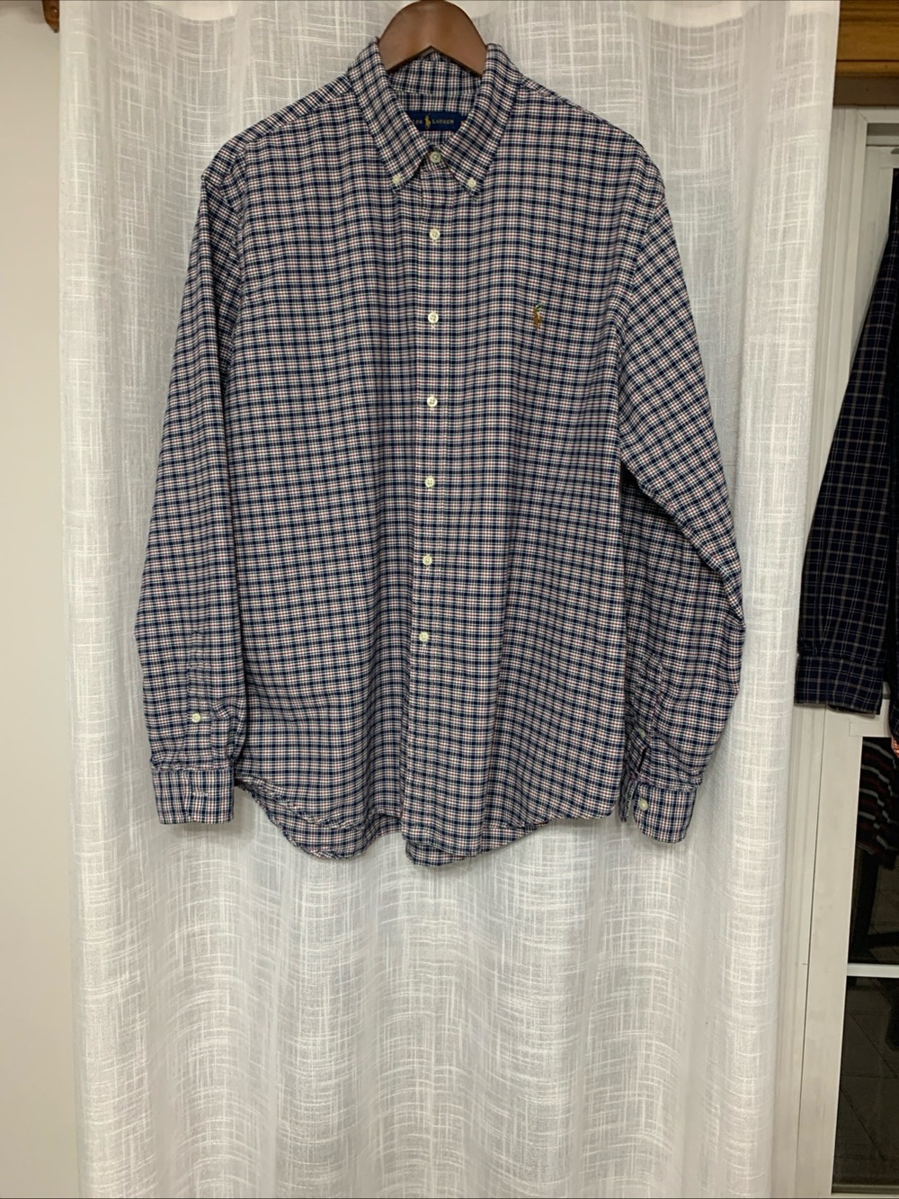 Ralph Lauren Navy and White Plaid Button-Down Shirt